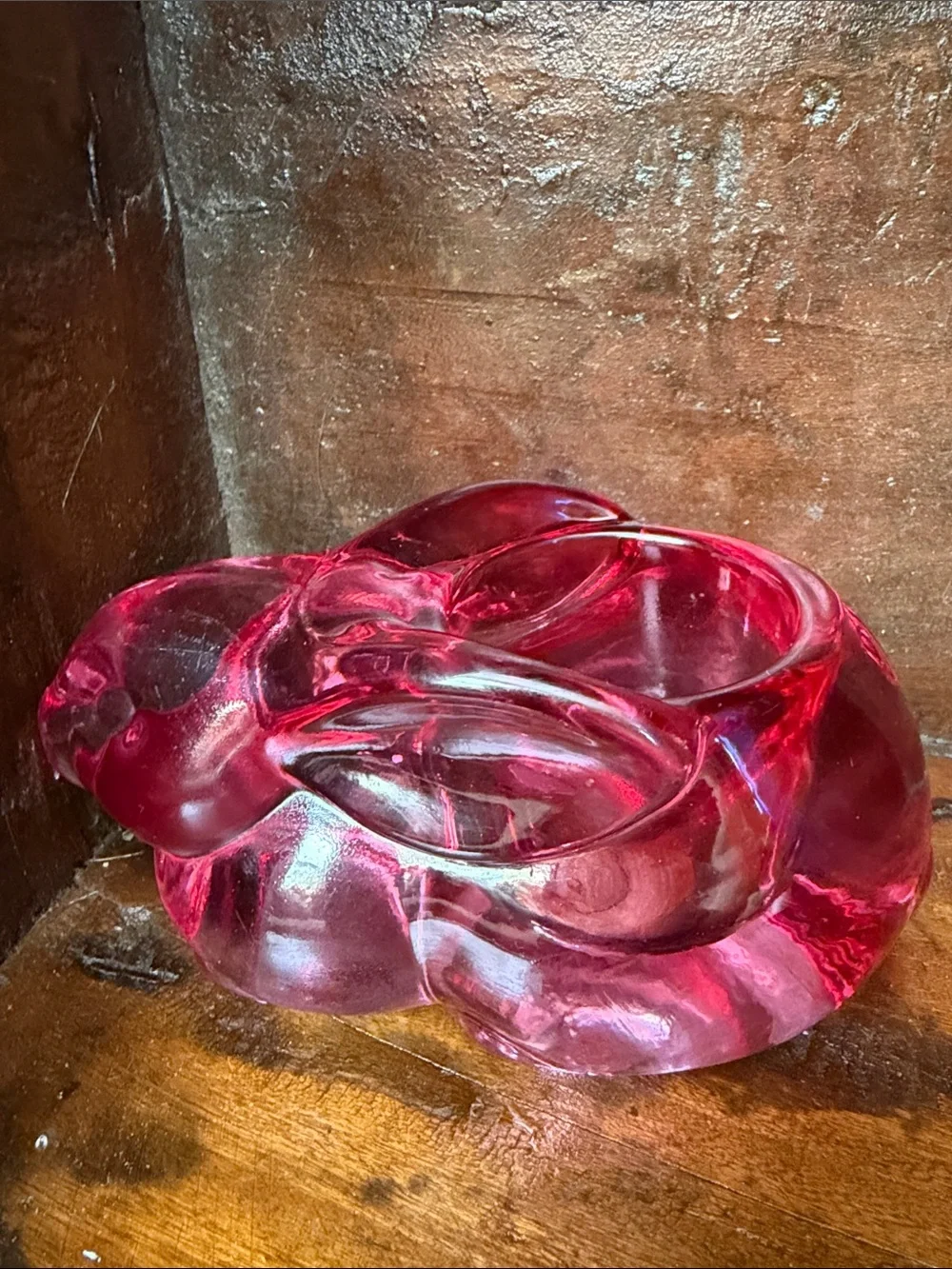 Vintage Indiana  glass Bunny votive/trinket holder red/pink
